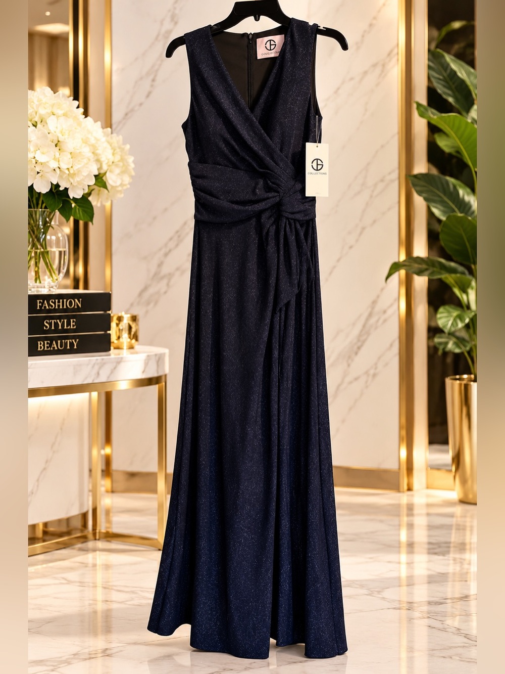 JS Collections Elegant blue shimmer Sleeveless Dress